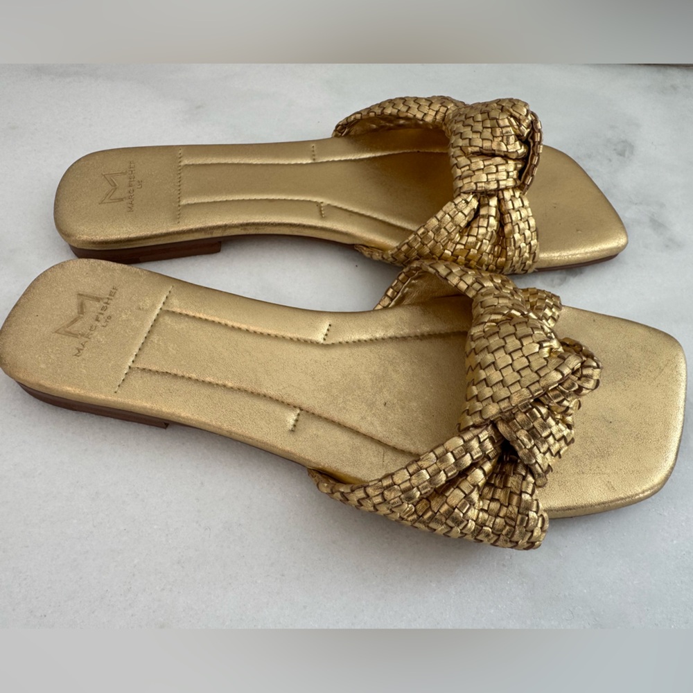 Marc Fisher Gold Woven Sandals Size 8